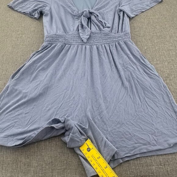 LOFT Beach Romper Small Scoop Tie Neck Short Sleeve Pockets Relaxed Fit Rayon & - Picture 7 of 12